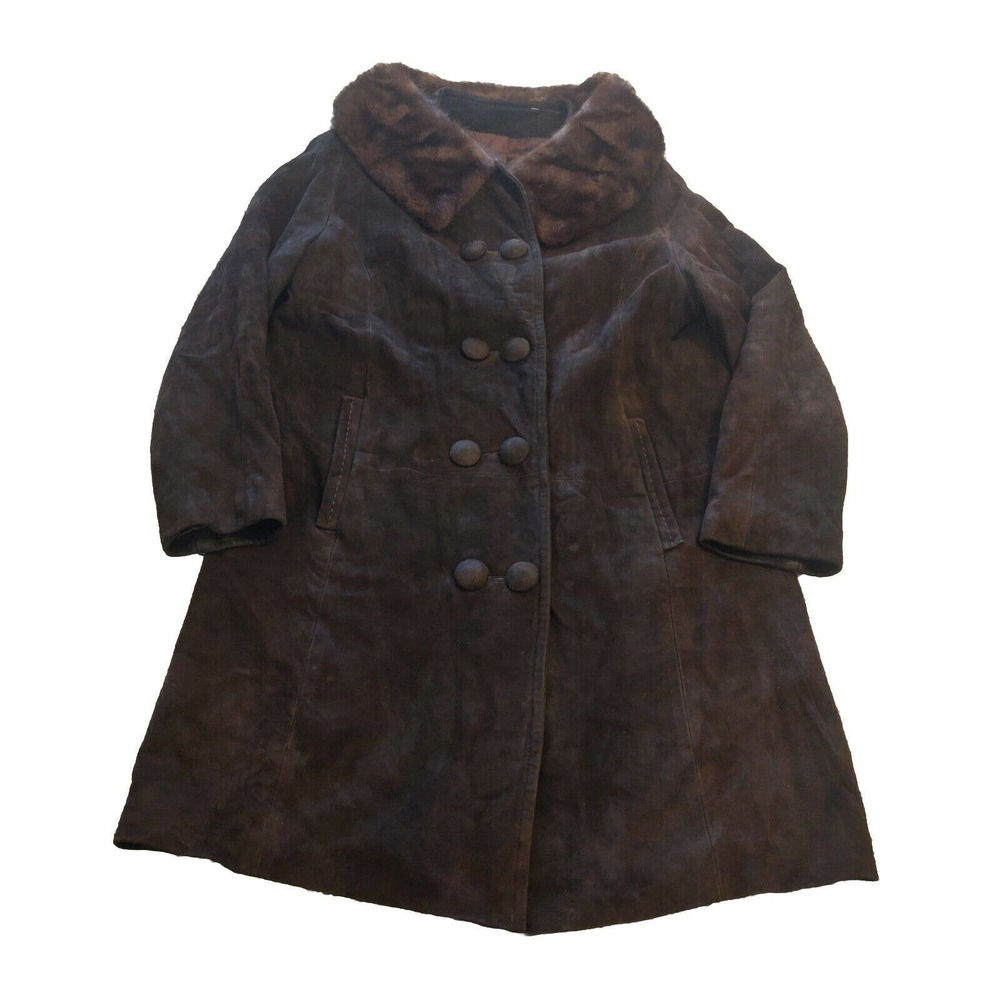 Highlander Vintage Women's Coat 1970’s Leather And Fur Brown Button Up